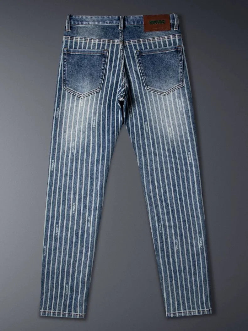 Straight-Leg Striped Denim Jeans