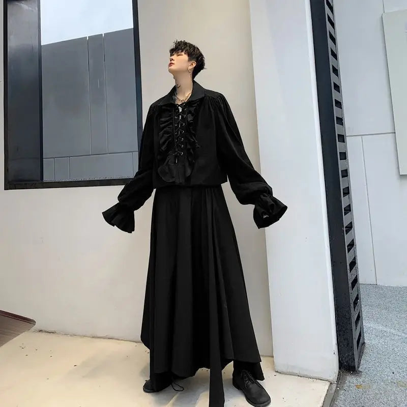 Lace Up Ruffled Flare-Sleeve Shirt