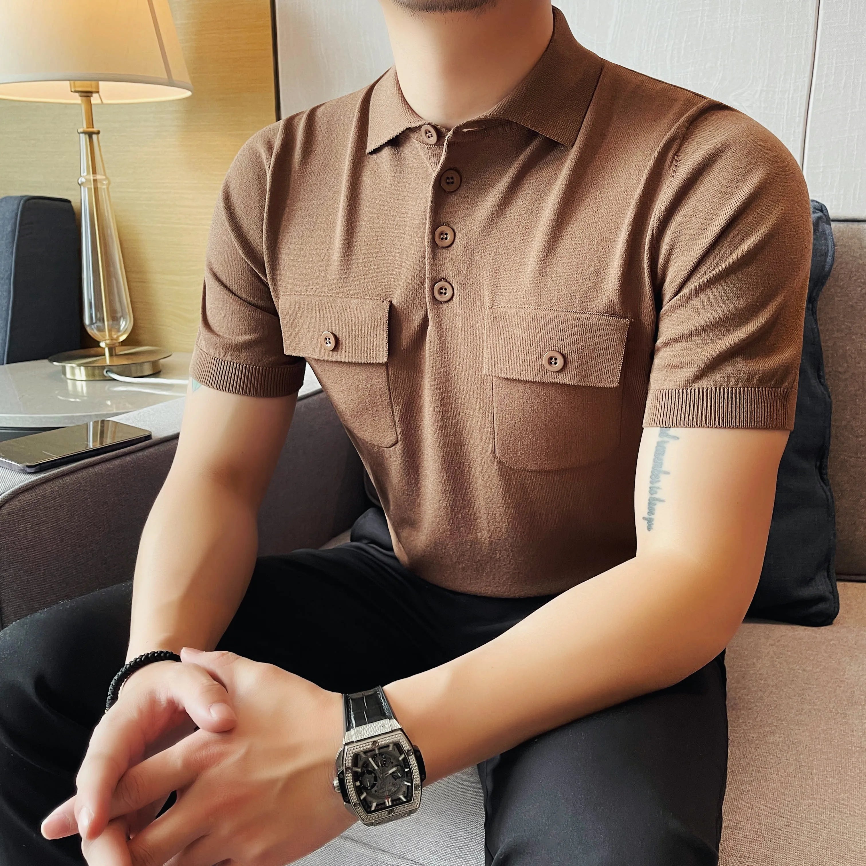Double Pockets Slim Fit Polo Shirt