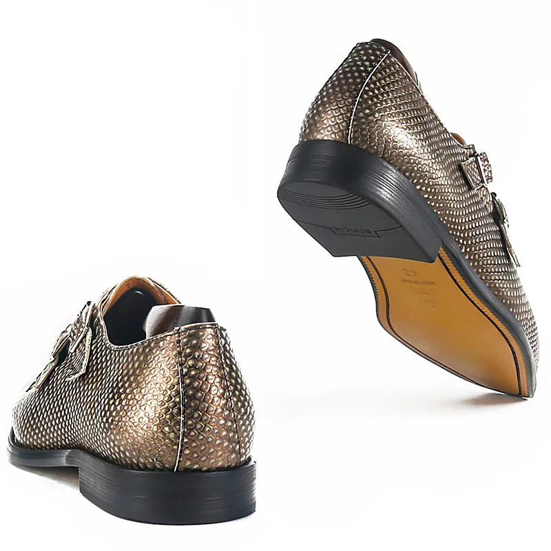 Snake Print Two Buckle Strap Shoes