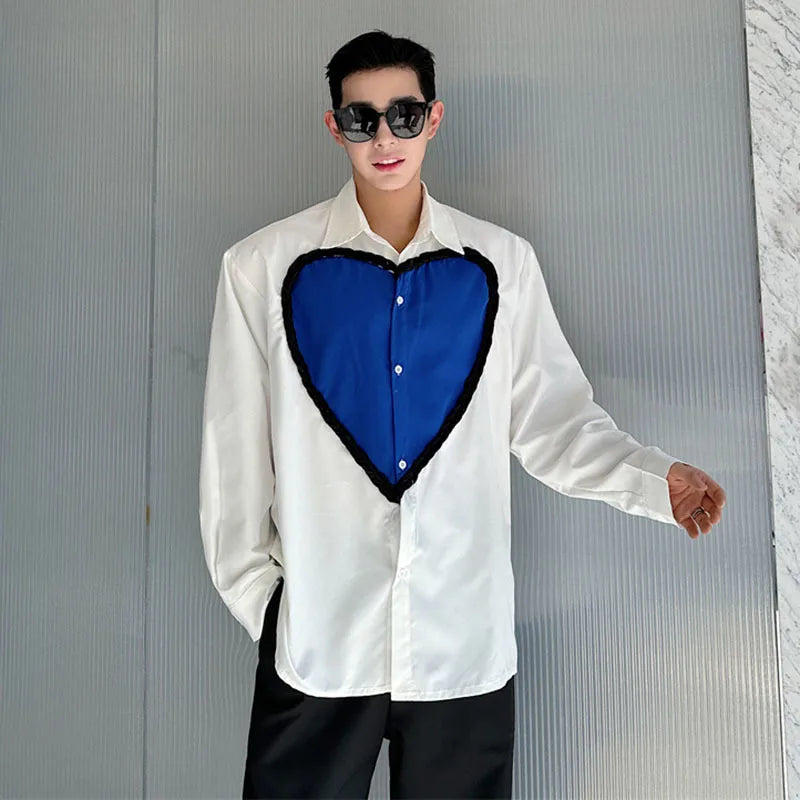 White Blue Heart Single Breasted Shirt