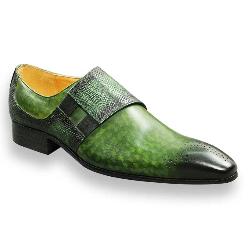 Emerald Green Leather Monk Strap Loafers
