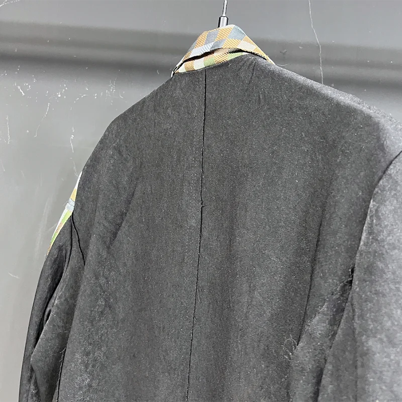 Plaid Solid Patchwork Single Breasted Blazer