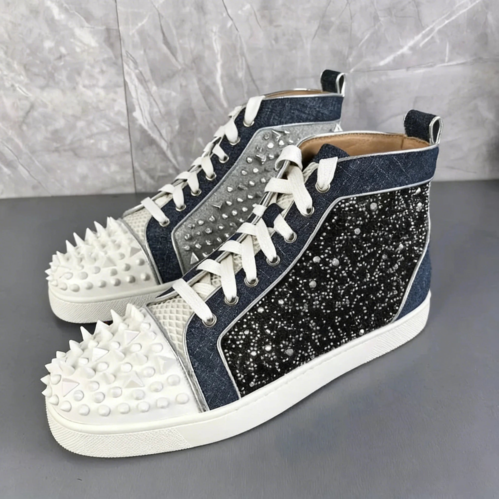 Rhinestone Rivet Spiked High-Top Sneakers