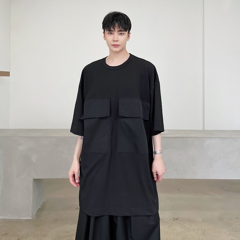 Large Pocket Solid Loose T-Shirt