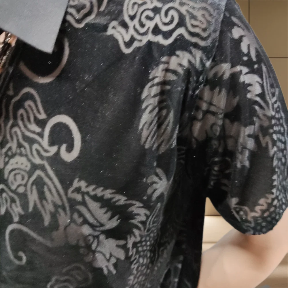 Black Printed Pattern Velvet Shirt