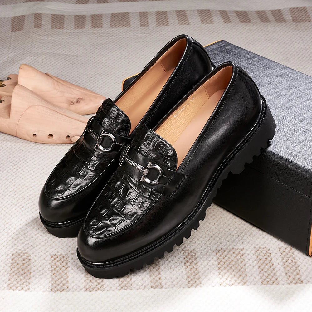 Genuine Leather with Metal Appliques Men's Loafers
