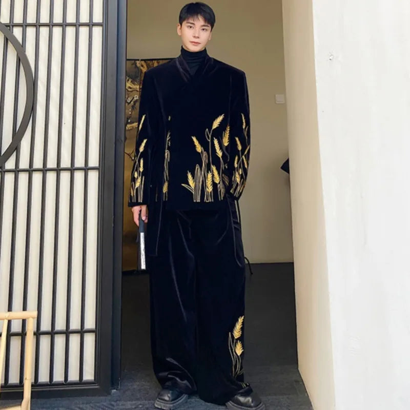 Black Embroidery Suit Pants Set