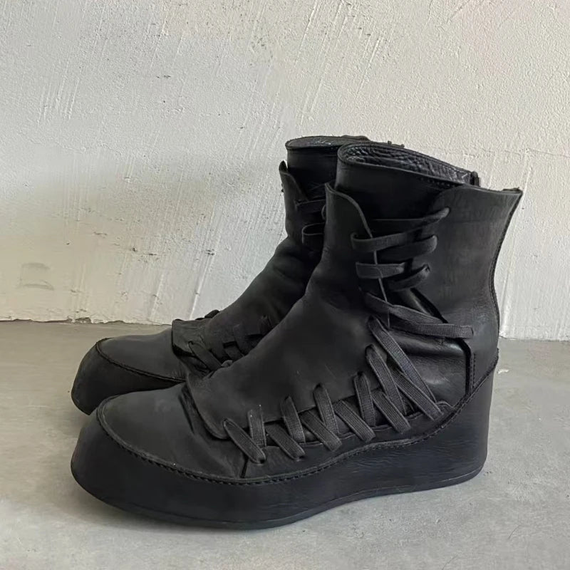 Side Cross-Tied Black Chelsea Boots