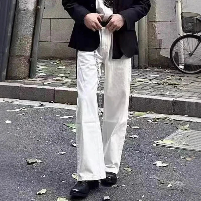 White Solid Color Straight Jeans