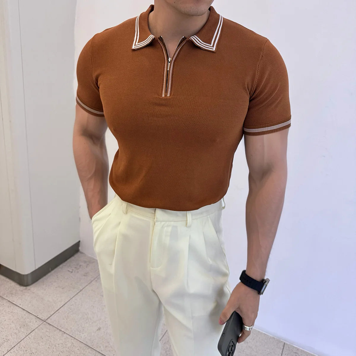 Knitted Half Zip Men's Polo Shirt