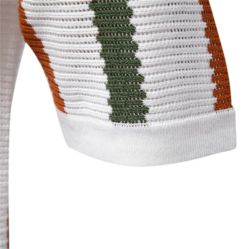 Breathable Striped Casual Style Polo Shirt