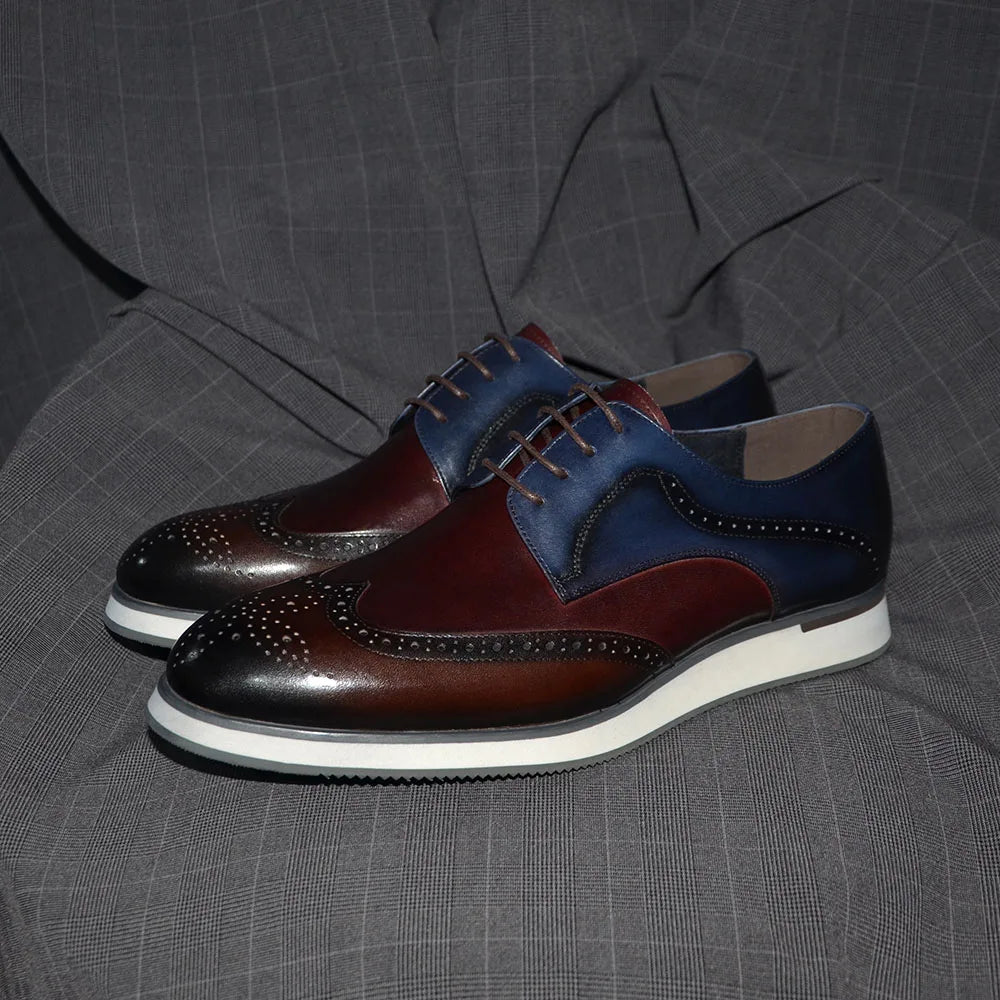 Genuine Leather Mixed Colors Wingtip Shoes