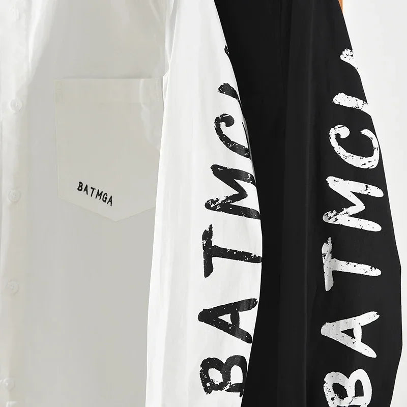 Solid Back Printed Letter Loose Shirt