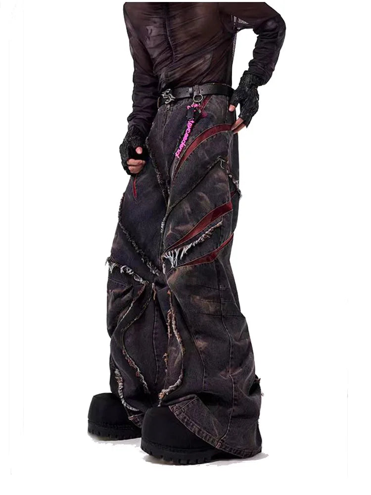 High Street Patchwork Wide-Leg Jeans