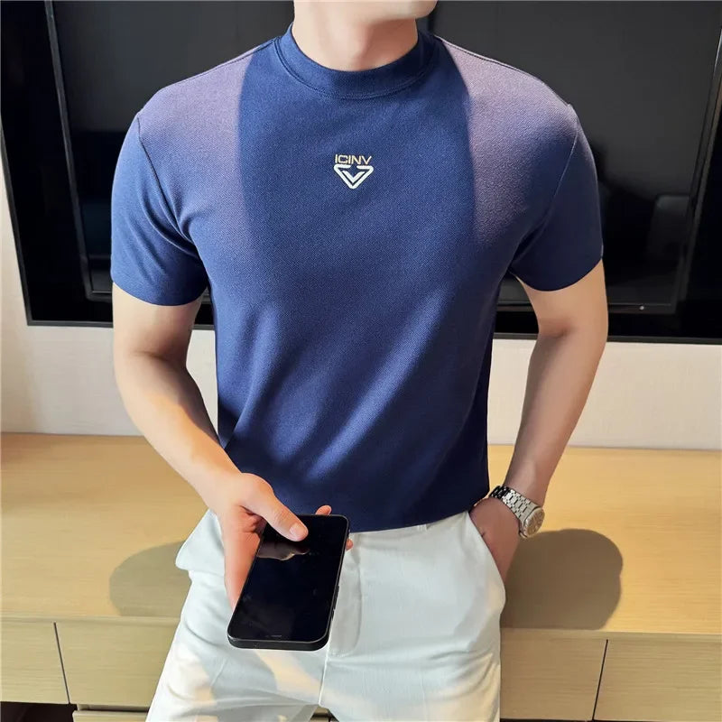 Mini Embroidery Round Neck Men's T-Shirt