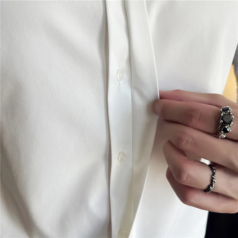 Stand Collar Covered Button Shirt