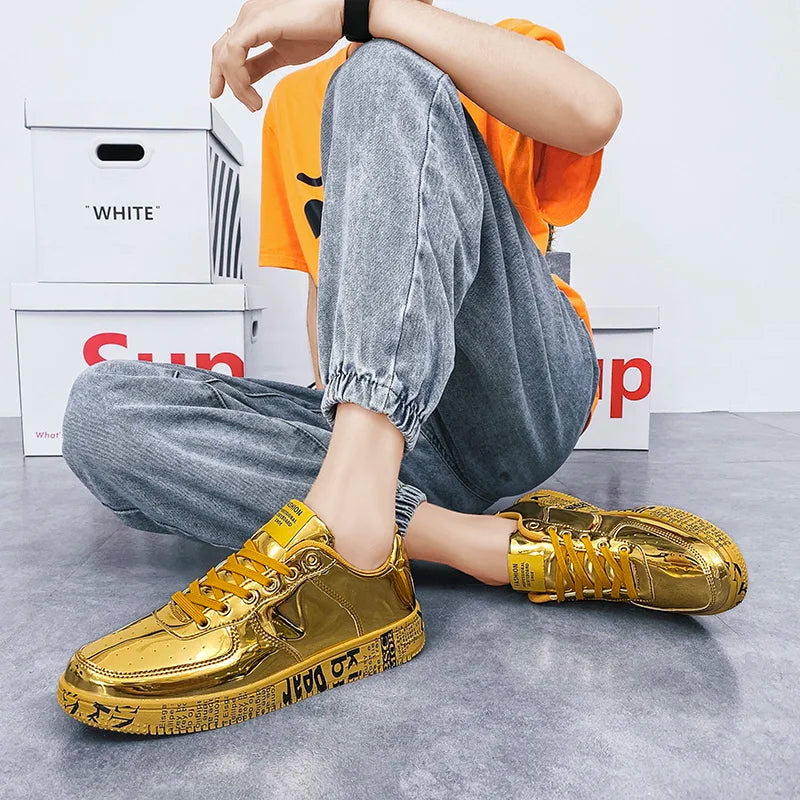 Gold Shiny Letter Pattern Sole Sneakers
