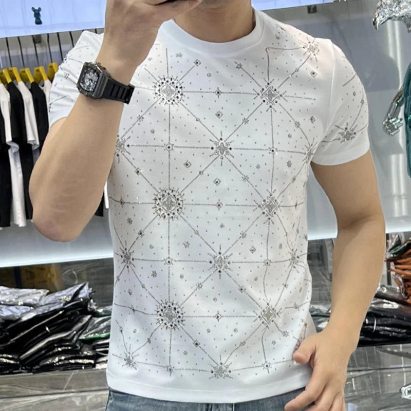 Hot Drill Stars Rhinestone Short Sleeve T-Shirt