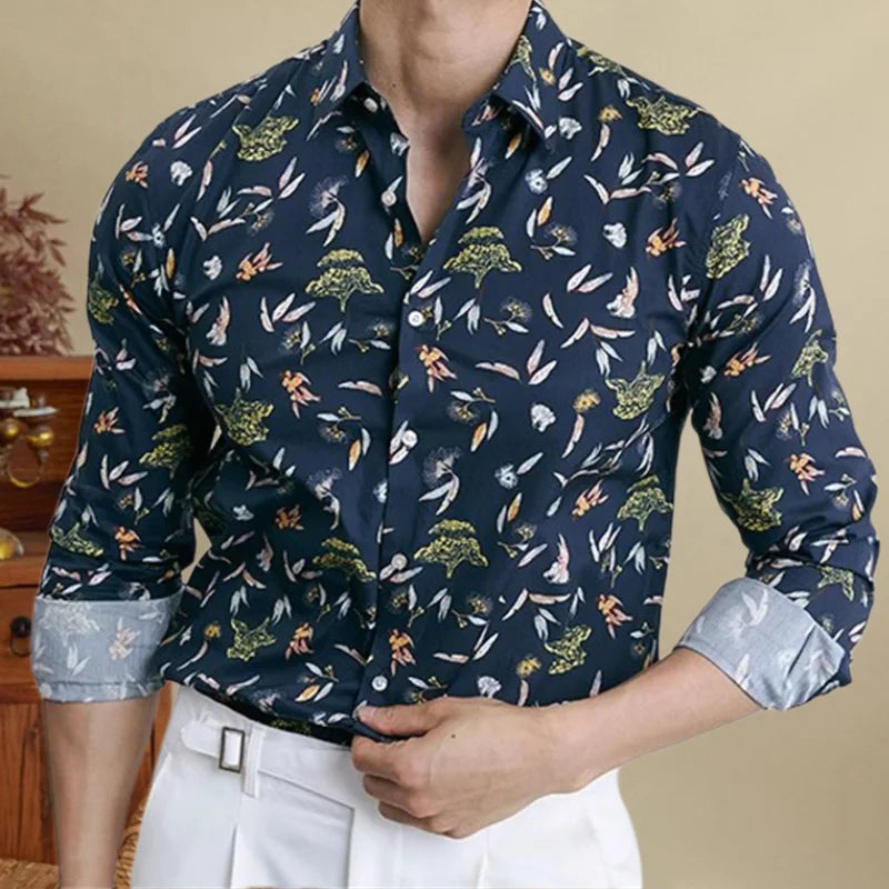 Floral Print Slim Fit Polyester Shirt