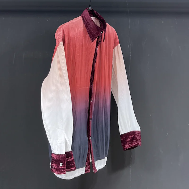 Red Gradient Color Breathable Pleated Shirt