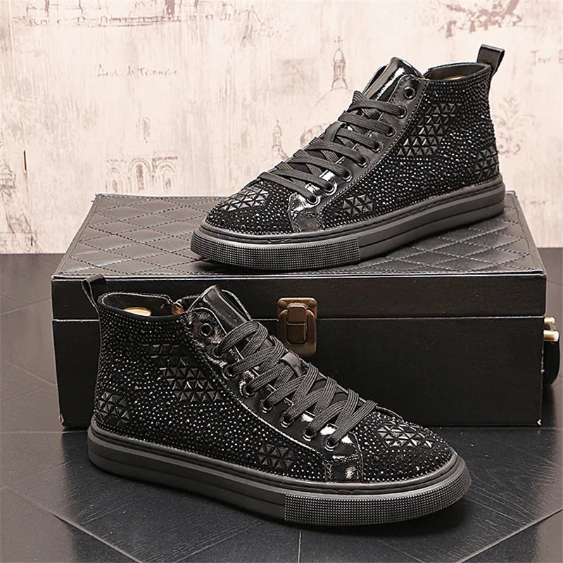 Lace-Up Charm Rhinestones Platform Sneakers