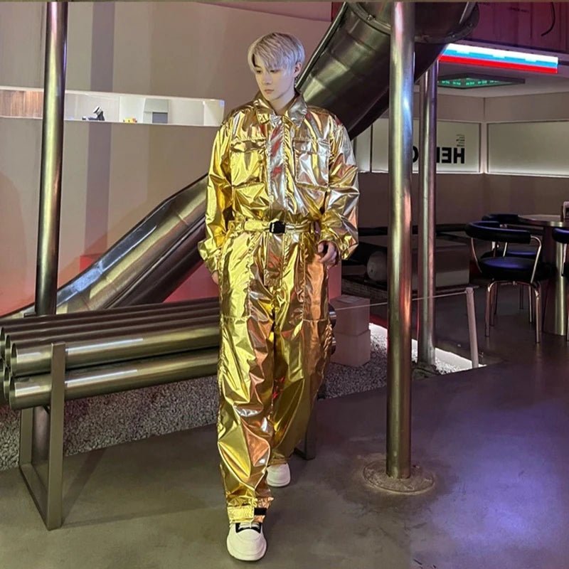 Metallic Color Shiny Loose Jumpsuit