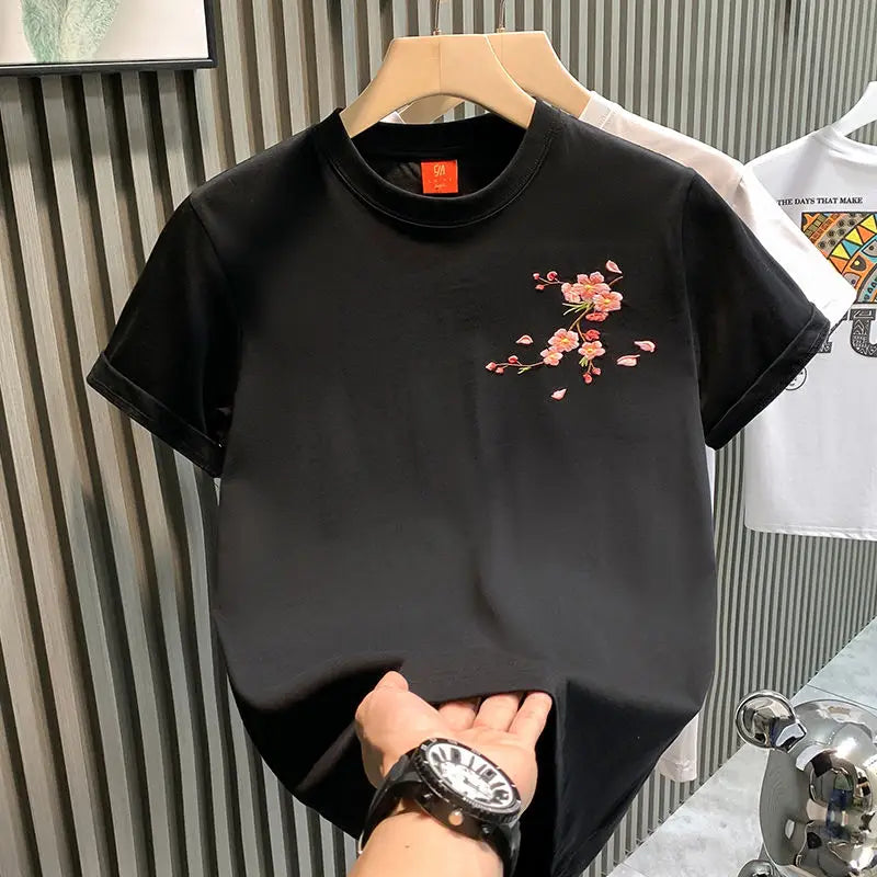 Floral Embroidery Cotton Polyester T-Shirt