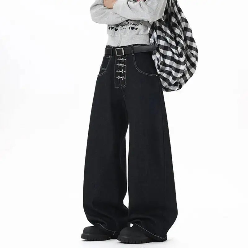 Color Metal Decor Wide Leg Jeans