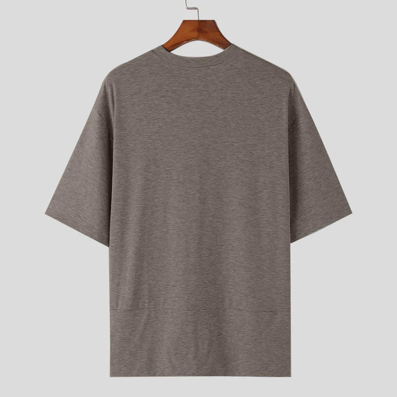 Irregular Solid O-Neck Zipper T-Shirt