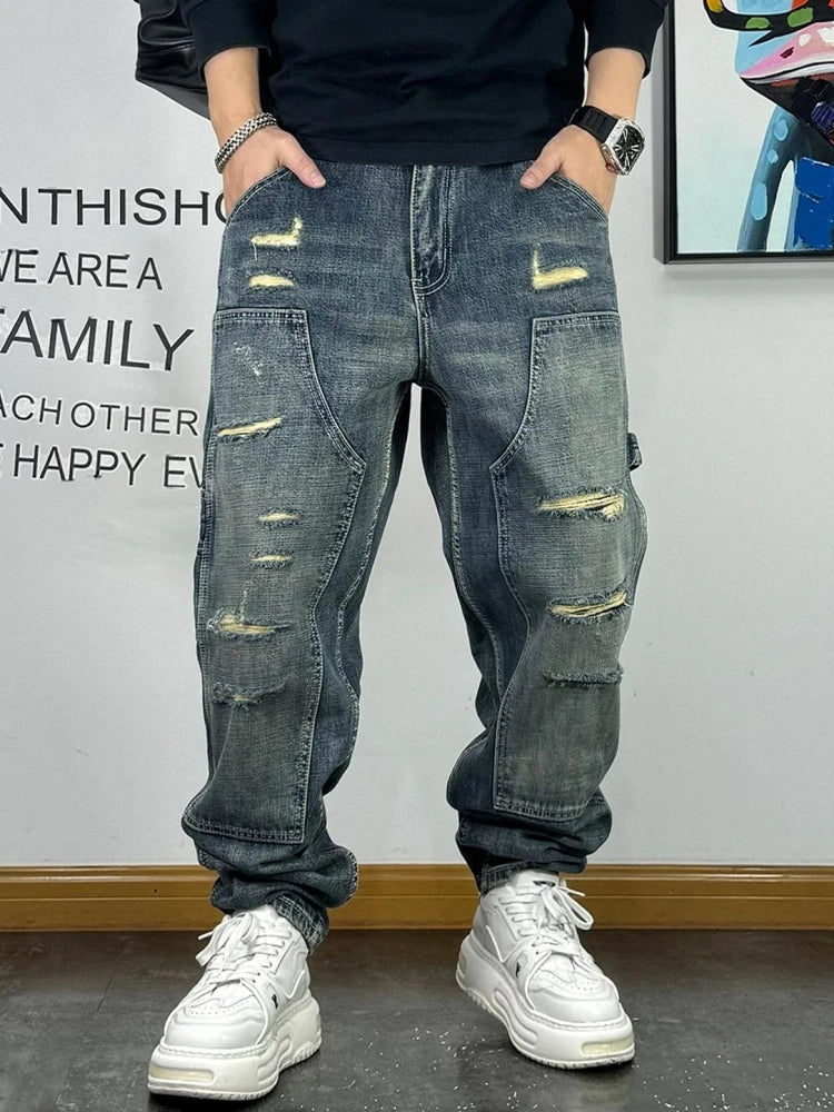 High-Quality Ripped Patch Baggy Jeans