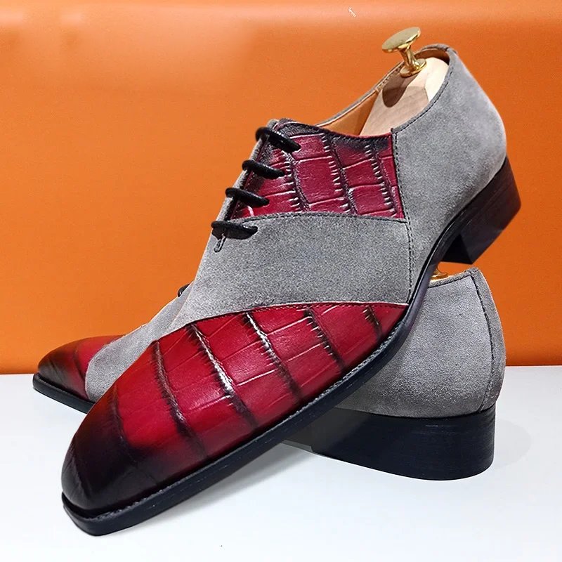 Suede Patchwork Crocodile Print Shoes