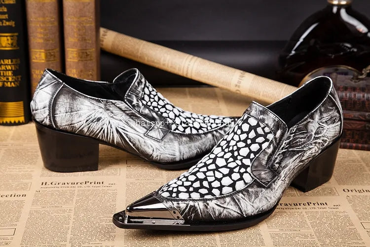 Geometric Black & White Genuine Leather Loafers