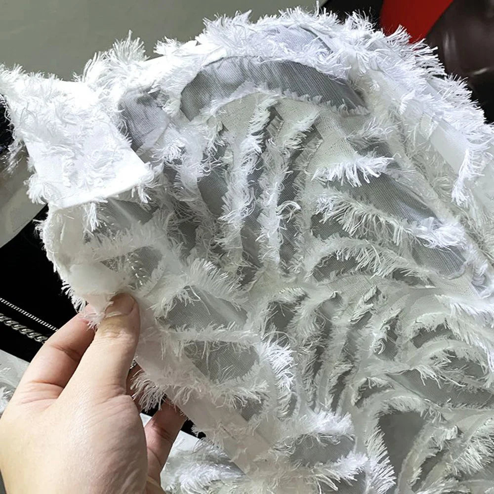 Solid Y2k Hollow Feather Tassel Shirt