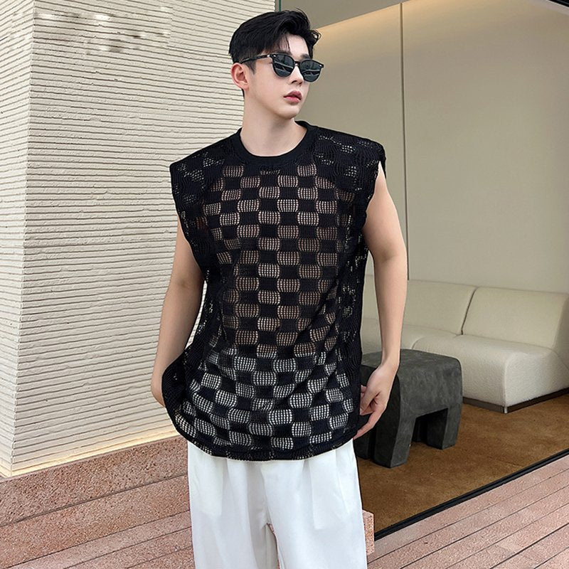 Mesh Hollow Out Sleeveless Tank Top