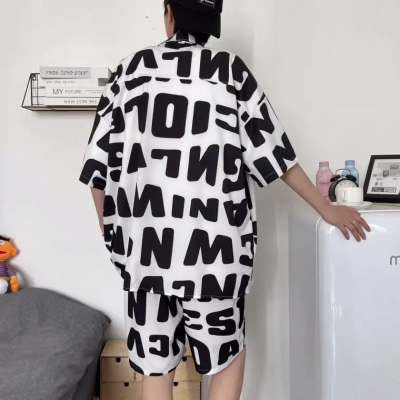 Letter Graphic Print Polyester Shorts Set