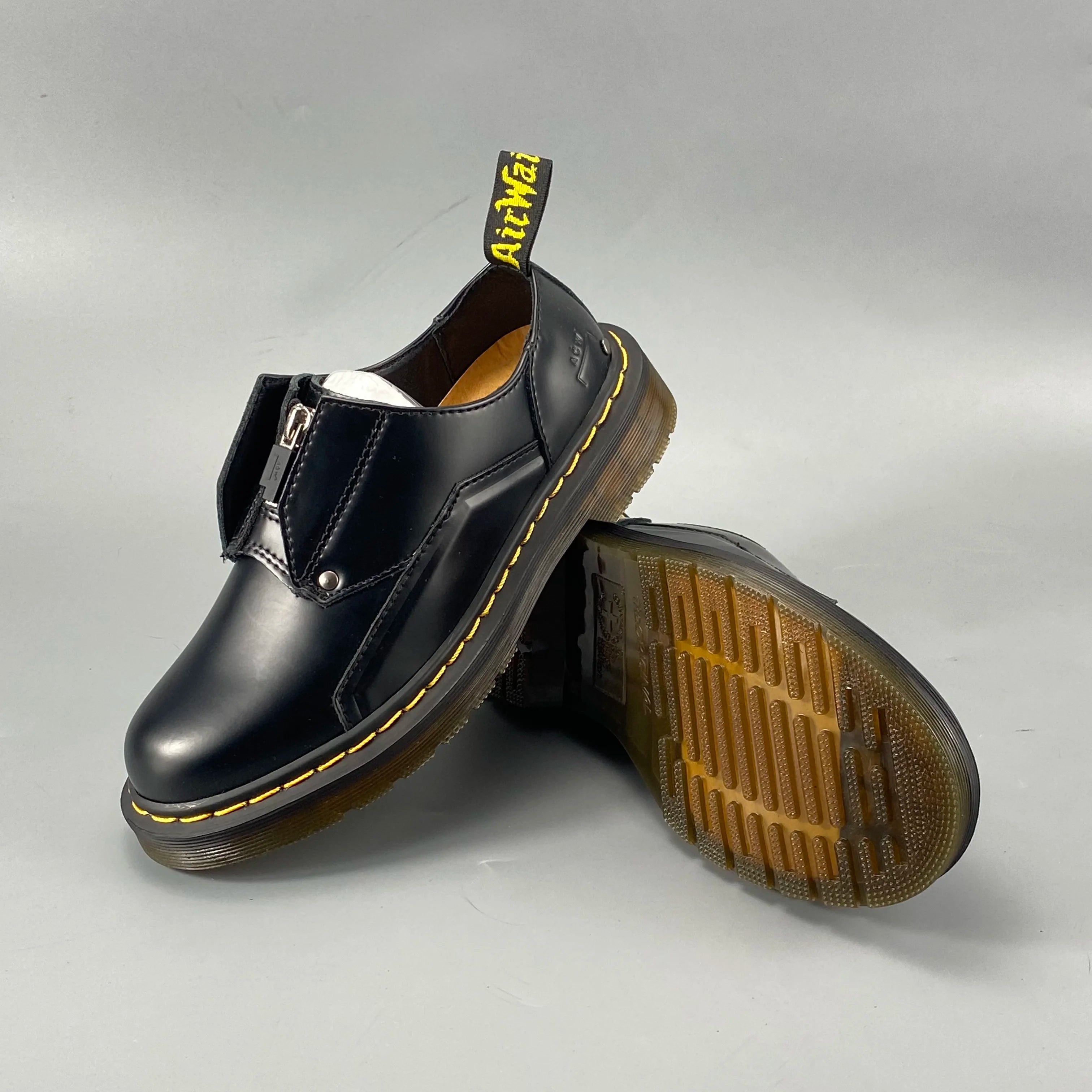Classic Black Leather Zip Derby Shoes