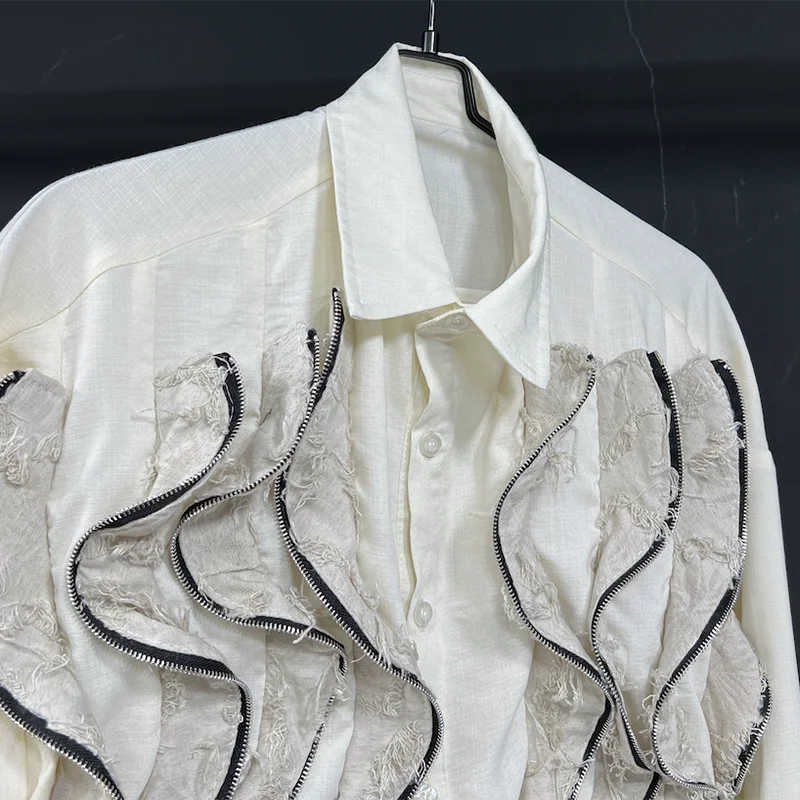 Solid Wave Zippers Patchwork Shirt