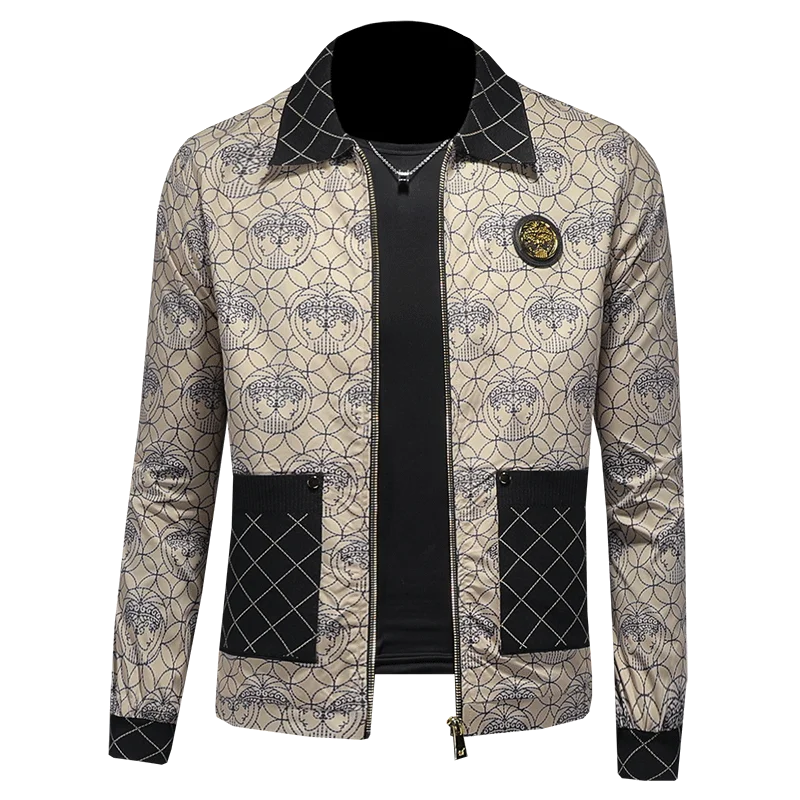 Quilted Pocket Graphic Pattern Jacket