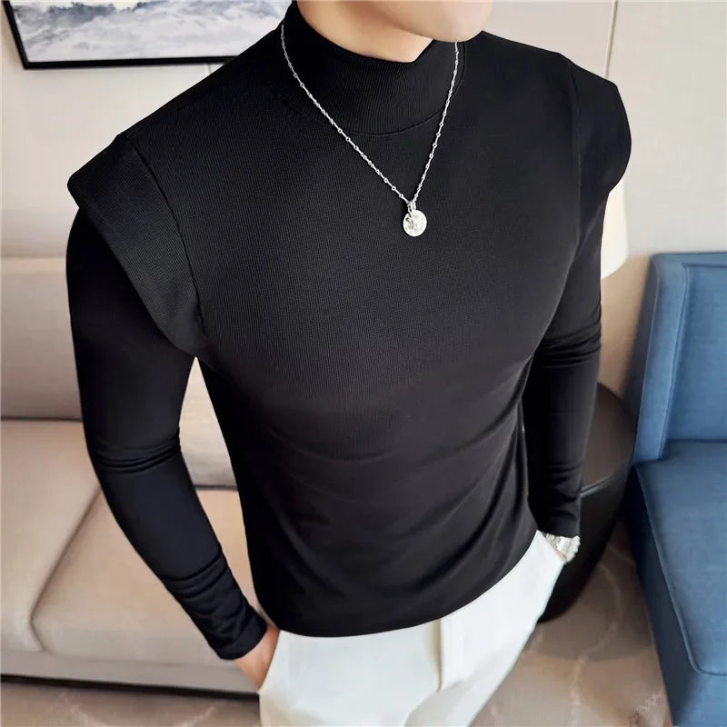 Half High Collar Wide Shoulder T-Shirt