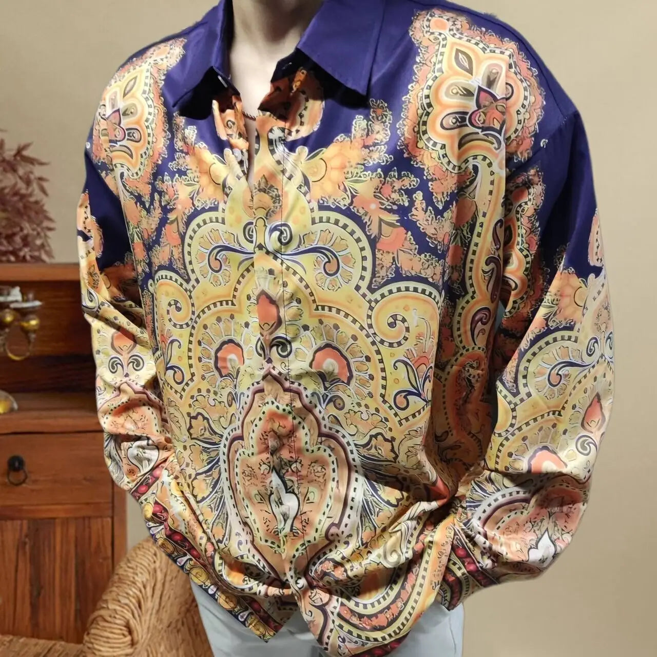 Blue Geometric Contrast Color Shirt