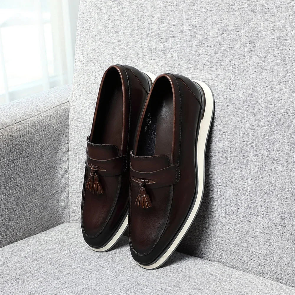 Genuine Leather Tassel Penny Loafers