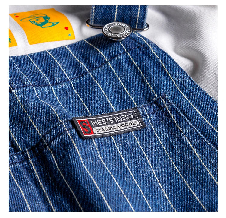 Striped Printed Blue Denim Jumpsuit