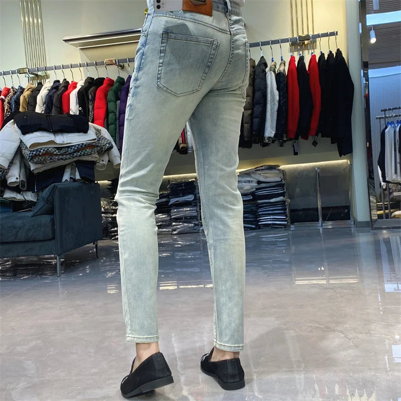 Light Blue Street Fashion Star Letter Jeans