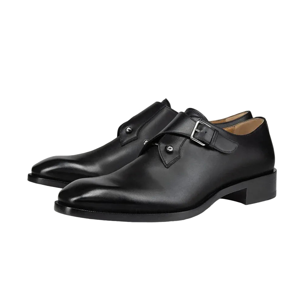 Metallic Buckle Calfskin Almond-Toe Shoes