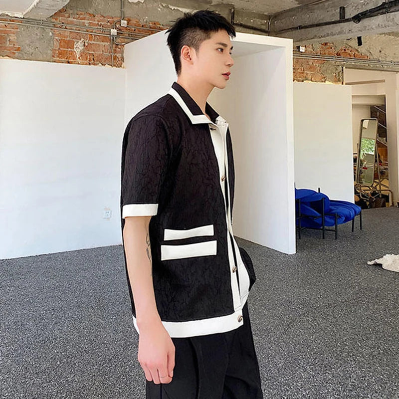 Black Turn-down Collar Contrast Color Shirt