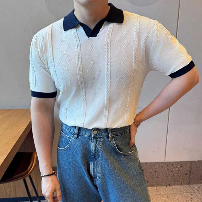 Elastic Knitted Casual Short Sleeved Polo Shirt