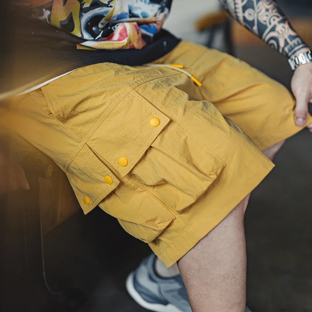 Casual Solid Yellow Nylon Shorts