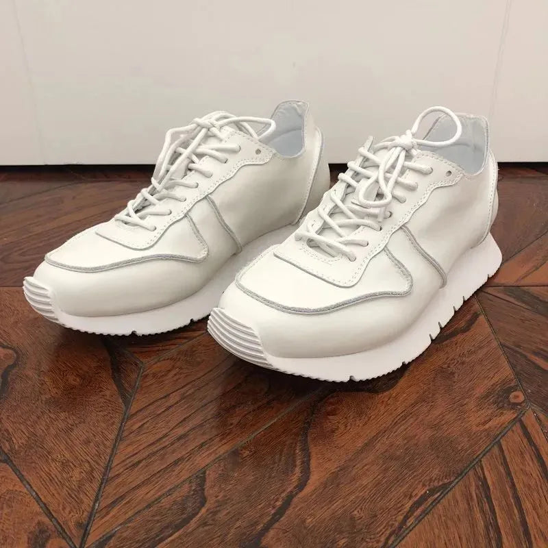 White Genuine Leather Lace-Up Sneakers