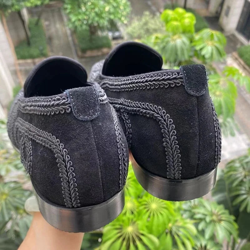Black Suede Luxury Rhinestone Loafers